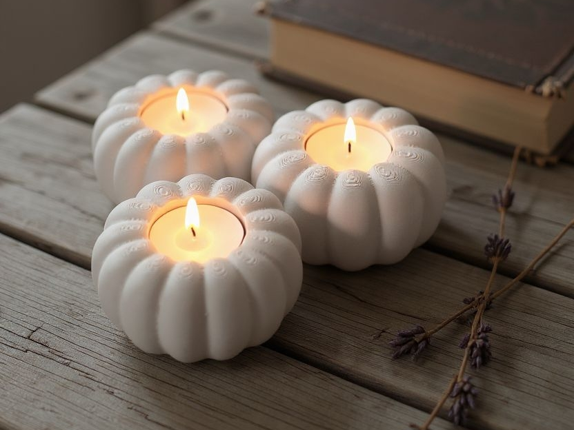 Drei Kürbis-LED-Teelichthalter 28 Farben PLA