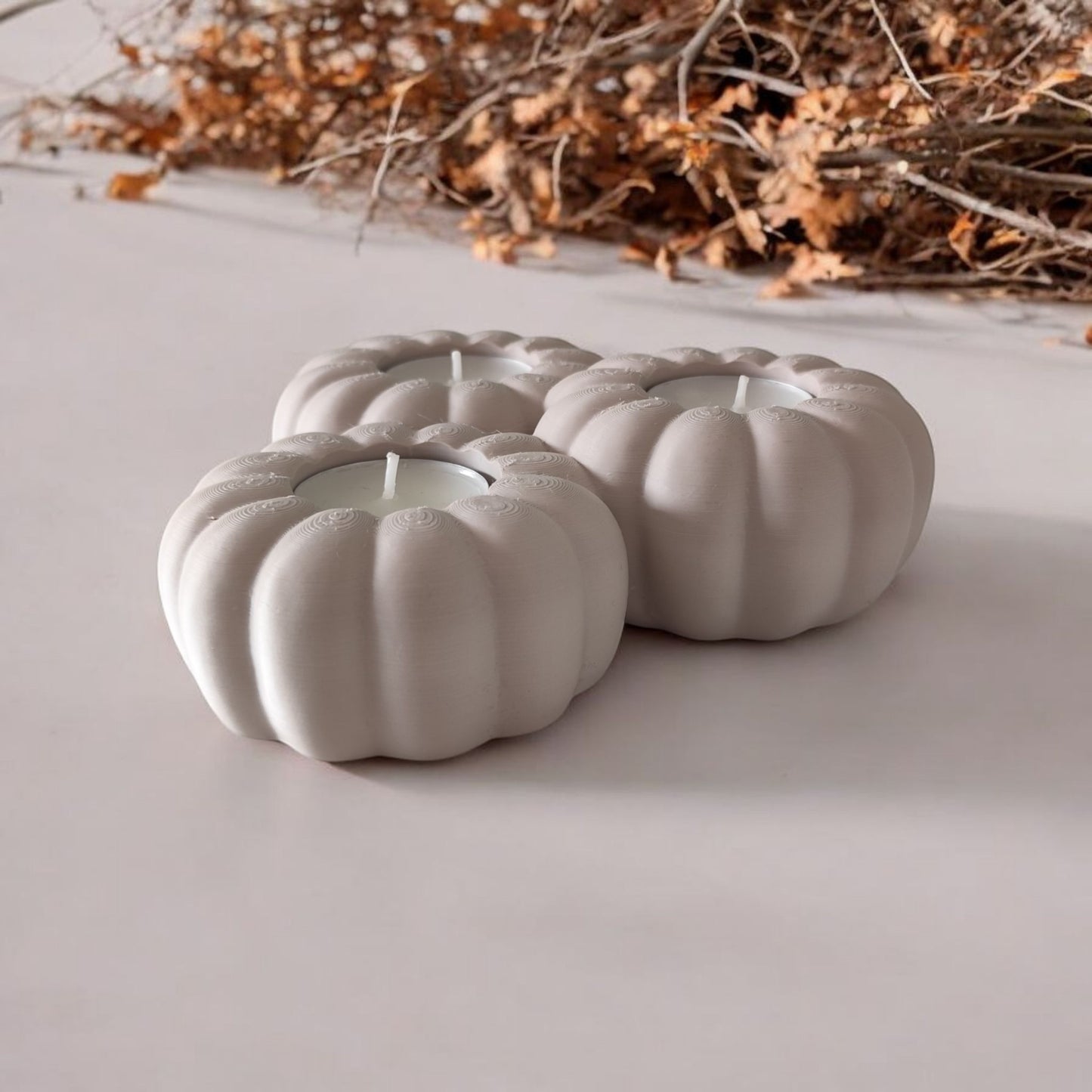 Drei Kürbis-LED-Teelichthalter 28 Farben PLA