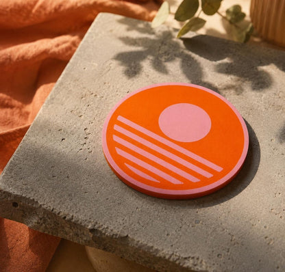 Retro Sunset Untersetzer Personalisierbar | Moderner Glasuntersetzer