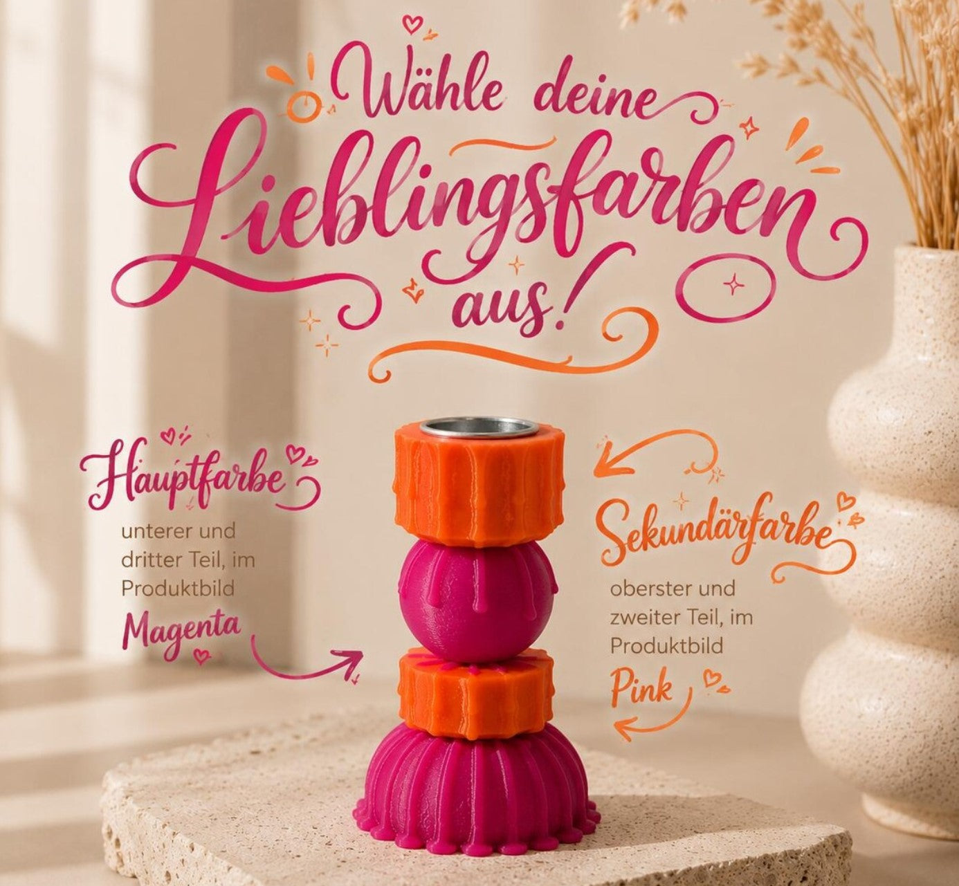 Moderner Stabkerzenhalter  Personalisierbar